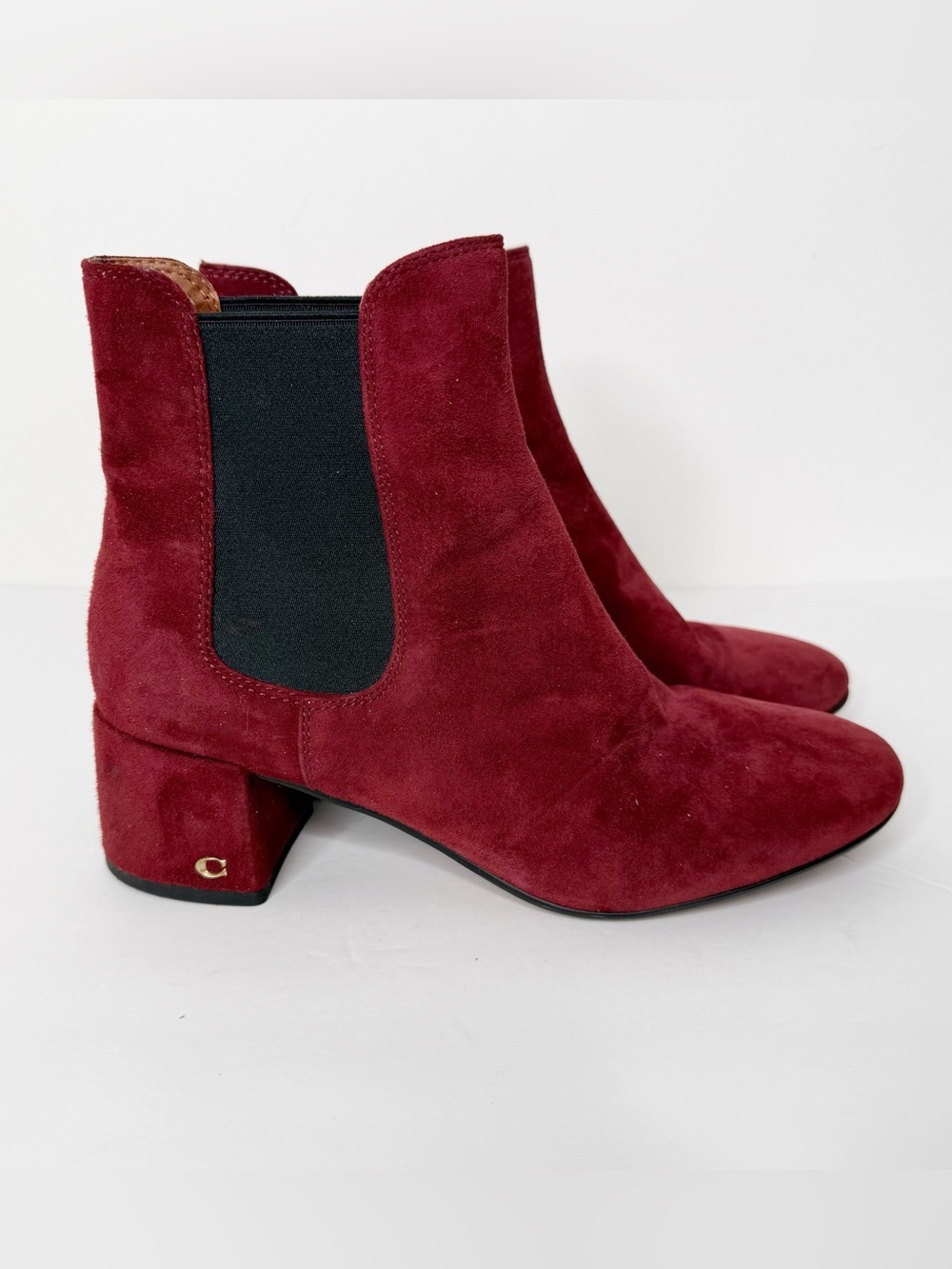 COACH | Ankle Slip On Suede Bootie Boots Shoes In Wine Burgundy Sz. 8 - Picture 2 of 7
